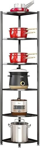 bimiti Scaffale angolare da cucina a 6 ripiani, triangolare, in acciaio al carbonio, multistrato, per pentole e padelle
