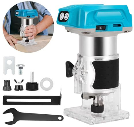 Cordless Palm Router 30000Rpm Brushless Hand Router with Trimmer Base & 5 Variable Speeds, Compatible with Makita 18V/21V Battery, Chuck Diameter 1/4(6.35mm), 6mm & 8mm (Batteries not Included)
