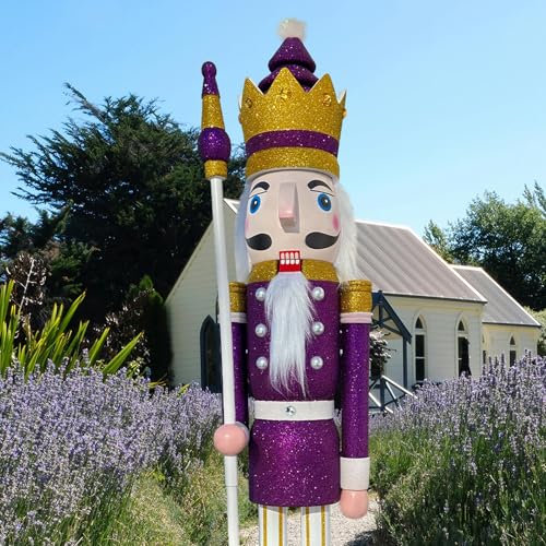 CDL Glitter Nutcracker life size 4 ft 1.2 m Purple and White Glitter Large Wooden Christmas Nutcracker King Home Wedding Decor K34