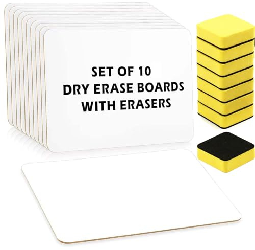 LOPYXBR 10 Stück Whiteboard Klein 21x29.7cm Mini Whiteboard A4 Tragbar Kleine Whiteboards Doppelseitige A4 Weiße Tafel mit 10 Radiergummis für Klassenzimmer, Zuhause, Büro