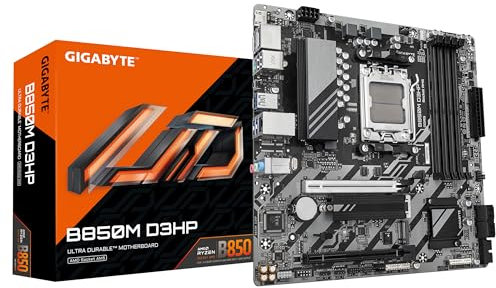 GIGABYTE B850M D3HP Carte Mère - Processeurs AMD Ryzen Série 9000, 5+2+2 Phases VRM numériques, jusqu'à 8200MHz DDR5 (OC), 1xPCIe 5.0 + 1xPCIe 4.0 M.2, LAN GbE, USB 3.2 Gen 2