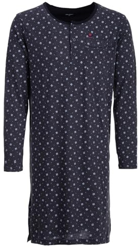 Henry Terre Nachthemd Herren Langarm - Square & Dots Brusttasche Knopfleiste Größe M-3XL