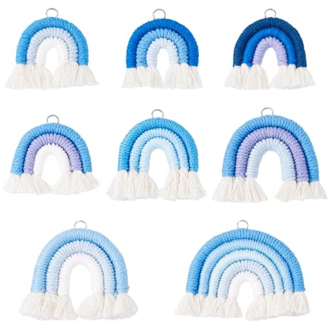 FASHEWELRY Bunter Regenbogen-Schlüsselanhänger, Makramee, Weben, Regenbogen-Quaste, Charms, gewebter Regenbogen-Schlüsselanhänger für Schmuckherstellung, Bastelarbeiten, Stoff