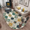 Jwujnxaq Teppich Oval 60 x 90 cm Waschbar Kurzflor Deko Teppiche für Wohnzimmer Schlafzimmer Arbeitszimmer Bodenmatte Retro-geometrisches Gelb-Grün-Grau