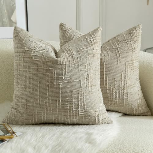 Mandioo 2er Set Chenille Kissenbezug Dekorativer Kissenbezüge Gemütlicher weichen Kissenhülle Sofakissen Dekokissen Couchkissen Zierkissenbezug Schlafzimmer Wohnzimmer 40x40 cm Khaki