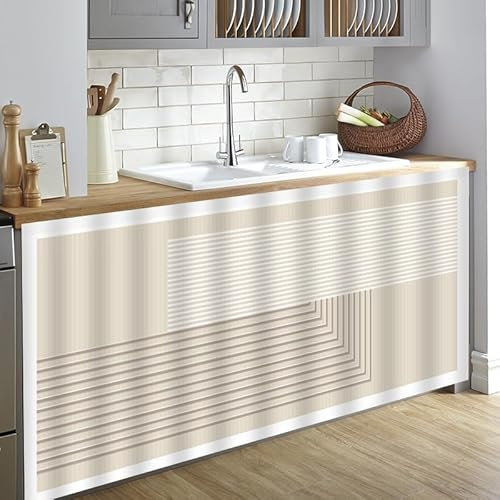 Highdi Rideau Armoire Cuisine Courts, Meuble Rideau Cache Placard Anti Poussière Auto-Adhésif sans Perçage pour sous Evier, Cuisine Porte de Placard, Étagères (Kaki,50 x 70 cm)