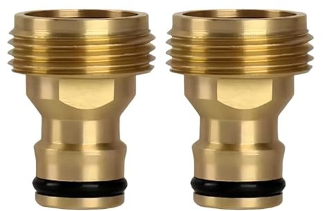 3/4 Inch Brass Male Hose Tap Connector - 2 Pack BSP Threaded Water Pipe Fitting for Garden Hose, Outdoor Tap Adapter for Sprinklers, Washing Machines & Watering Systems
