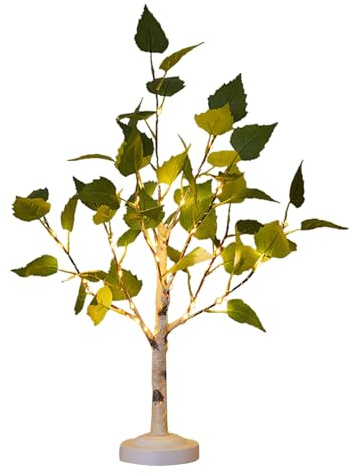 Herbst Deko Eukalyptus Blätter Baum Lichter,Herbstdekoration LED Ahornblatt Baum Licht mit Herbstblätter für Tischdeko Herbstdeko,50 LED Leuchten mit Timer,für Zuhause,Hochzeit (Grün)