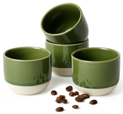 NOVAJOY | Espressotassen Set | 4-teilig | 150 ml | Mini-Espressotasse - Handgefertigt dickwandigem | Hochwertige Tassen aus Steingut | Ohne Henkel | Kaffeetassen | Mokka | Geschenk in modernem Design