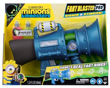Minions Illumination's Monsters Blaster Pro, 8 Stink-inställningar | Minion leksaksblaster skjuter stinkande fisringar upp till 1,8 m (6 fot) bort, innehåller 2 olika doftande fisformler
