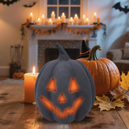 Generisch Halloween-Dekorationen, Artificial Pumpkin Decoration Resin Pumpkin Horror Prop, Fall Harvest Pumpkins für Drinnen und Draußen, Halloween-Dekoration, Laterne, Herbst Kürbis Deko,Grau