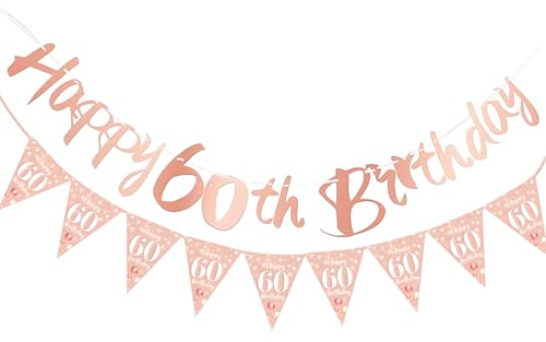60th Birthday Banners Decorations - Happy Rose Gold Party Decoration Sixty Bday Banner for Women (Rose Gold 60th)