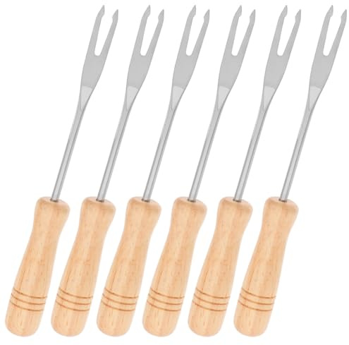 Alipis Fourchettes à Fondue Faciles à Nettoyer Ensemble de 6 en Bois et Acier Inoxydable Prise Confortable pour Fondue Fromagère, Glace et Barbecue en Extérieur