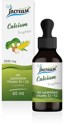 Liposomale Calcium Tropfen hochdosiert - (75.000mg pro Packung) 2500mg Calcium pro Tagesdosis mit Vitamin D3 + K2 -MCT Öl -Hohe Bioverfügbarkeit