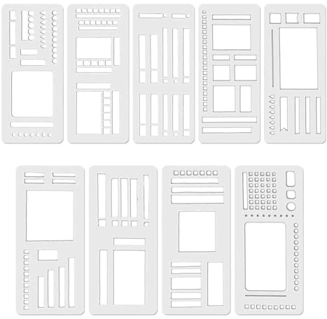 KNUIUYY 9 Stück Bullet Journal Schablonen, Handgemachte Flexible Bullet Journal Zubehör, Kunststoff Wiederverwendbares Formschablone Set mit Quadraten, für Planer Zeilen und tägliche Planung