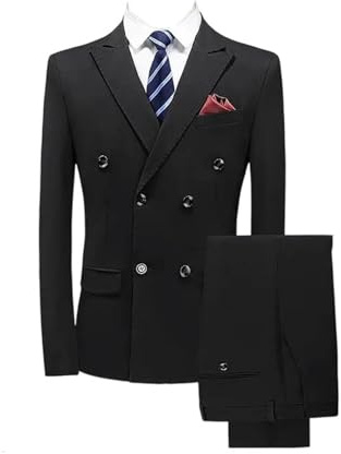 Conjunto de traje de tres piezas de color sólido para hombre, casual, vestido de novia, blazer y pantalones, Doble fila negra, 5XL