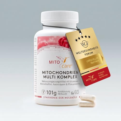 MITOcare Mitochondrien Multi Komplex – Zellenergie Komplex mit 13 Vitaminen, Mineralstoffen, Aminosäuren & Pflanzenstoffen – Coenzym Q10, Alpha-Liponsäure, Taurin, OPC & Resveratrol – 180 Kapseln