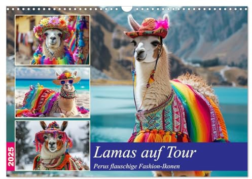 Lamas auf Tour. Perus flauschige Fashion-Ikonen (Wandkalender 2025 DIN A3 quer), CALVENDO Monatskalender