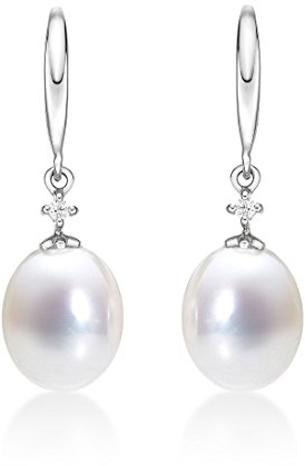 Diamond Treats Orecchini a goccia con perle brillanti di perle bianche d'acqua dolce e zirconi, in argento sterling 925. Questi orecchini pendenti con perle sono il regalo perfetto per lei.