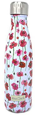 Alex Clark Poppies Flower Water Bottle - BPA Free - Stainless Steel - Keeps Drinks Hot or Cold