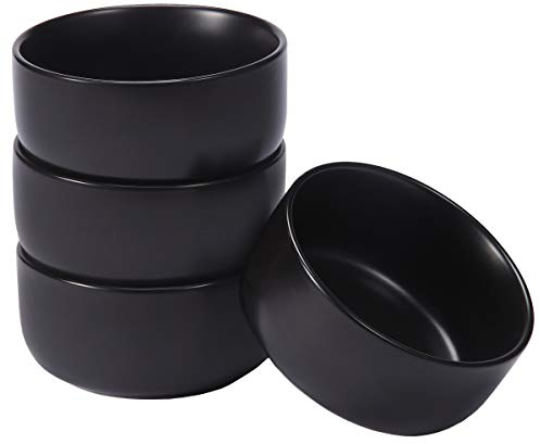 Aquiver 10oz Keramik Schüssel Set - Porzellan Matte Kleine Schalen - Beilagen für Desserts, Eis, Snacks, Gewürze, Souffle, Joghurt, Suppe - Dipping Sauce Schüssel 4er Set (Schwarz)