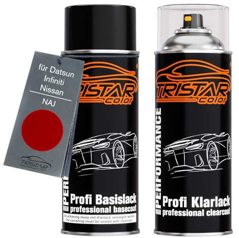 TRISTARcolor Car paint spray can for Datsun NAJ Magnetic Red Perl +1K | for Datsun / Infiniti / Nissan, Set of base coat + clear coat, Aerosol cans 400ml