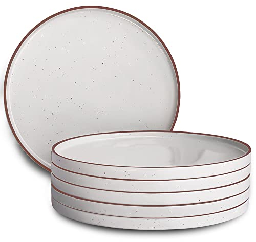 Mora Set di 6 piatti piatti piatti piatti in ceramica, con bordo alto, 26,7 cm, adatti per microonde, forno e lavastoviglie, resistenti ai graffi, stile moderno, piatti da cucina in porcellana,