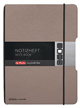 Herlitz 50033775 Notizheft flex, A5, 40 Blatt, punktiert, Lederoptik in taupe, 1 Stück