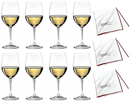 Riedel Vinum Chablis Chardonnay Weingläser (8 Stück) mit 3 Mikrofaser-Poliertüchern, 4 Stück