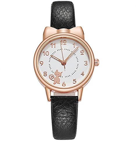 Uhr Damen Armbanduhr Damenuhren Quarzuhr Watch für Frauen Damen, Niedliche Cartoon-Katze leuchtende Studentenuhr Damenquarzuhr Damenuhr Mädchenuhr Damenuhr