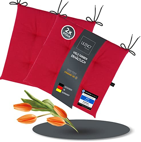 LILENO HOME 2er Set Stuhlkissen Weinrot (40x40x4,5 cm) - Sitzkissen für Gartenstuhl, Küche oder Esszimmerstuhl - UV-beständige Indoor u. Outdoor Stuhlauflage als Stuhl Kissen (Laura FUM)