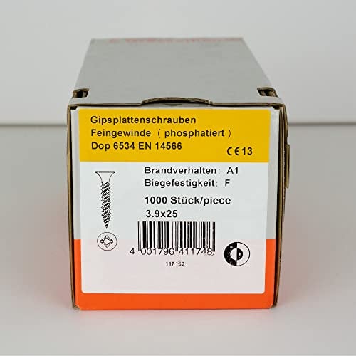 Schnellbauschrauben von Dresselhaus mit Kreuzschlitz - Feingewinde Grobgewinde - Trockenbauschrauben Rigipsschrauben (1000, 3,9x25 mm (Grobgewinde))
