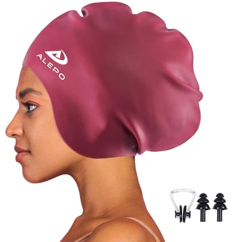 Alepo Gorro de natación extra grande para mujer y hombre, gorro de natación de pelo largo, de silicona duradera, con protección para las orejas, unisex para adultos, gorro de baño para rastas y