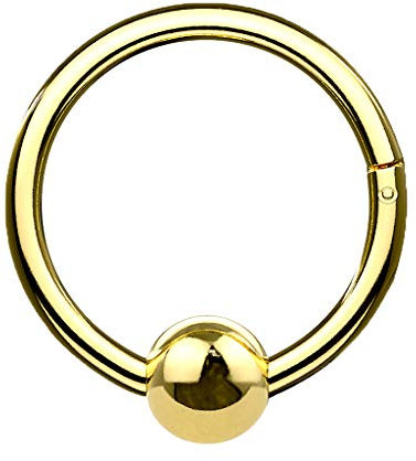 Piercingfaktor Titan Clicker Scharnier Ring mit Kugel Nasen Piercing Septum Tragus Helix Nase Nasenring Nasenpiercing Ohr Knorpel Segment Klicker Gold 1,6mm x 8mm x 4mm