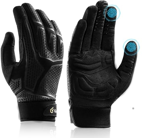 Glofit Fahrradhandschuhe Herren Damen, MTB radhandschuhe rutschfeste und Stoßdämpfende, Radsporthandschuhe Vollfinger Touchscreen Mountainbike Handschuhe Unisex (Schwarz, XL)