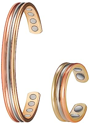 Reines Kupfer-Set, Magnettherapie-Arthritis-Schmuck für Männer und Frauen, Lymphdrainage-Magnetfeldtherapie-Armbänder und -Ringe, lindert effektiv Arthritis und Karpaltunnelschmerzen (3500 Gauss) (D)