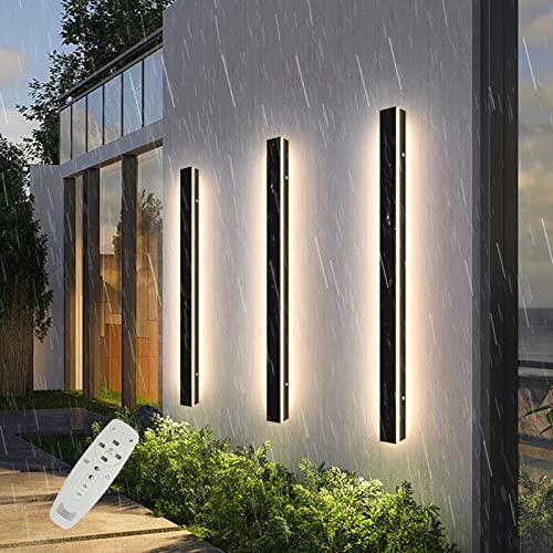 MADHEHAO 3 Color Dimmbare Lange Wandleuchte Aussen Villa - Schwarze Moderne LED Lang Wasserdicht IP65 für Gärten Terrassen, Innen, Mit Fernbedienung (120cm 38W)