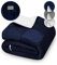 Kuscheldecke 220x240 KAMI flauschig blau, XL Sherpa Tages-Decke für Wohnzimmer, Couch, Sofa, Bett, Sofadecke 220 x 240 mit Handytasche & Hygieneschutz, Große, Dicke & warme Wohndecke für den Winter