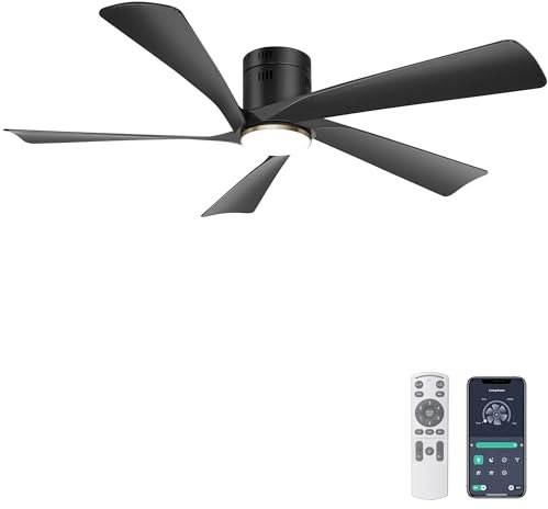 Ohniyou Ventilador de Techo de 132 cm con Luz, Mando a Distancia y Control APP, Ventiladores de Techo de Exterior de Montaje Empotrado, Luz Regulable, Motor DC Silencioso, Reversible, Negro