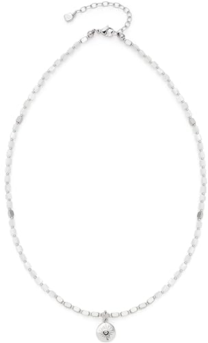 Leonardo Jewels Halskette Maria Summer Special, Collier aus Edelstahl und weißen Muschelperlen, Münz-Anhänger in silber, 42-47 cm Länge, personalisierbarer Anhänger, Schmuck Geschenk, 023383