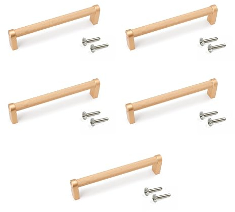 Emuca - Lot von 5 Möbelgriffe, L141mm, 128mm Achsenabstand, Aluminium, Goldfarben lackiert