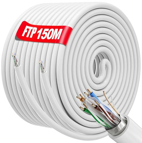 Soibke Cable Ethernet 150m Blindé, Câble Réseau 150m RJ45 Câble Exterieur Intérieur | AWG 23, FTP PIMF, Anti-interférence, Ignifuge, Exterieur Etanche, Haut Debi Gigabit CAT 6 | (Blanc, 150 mètres)