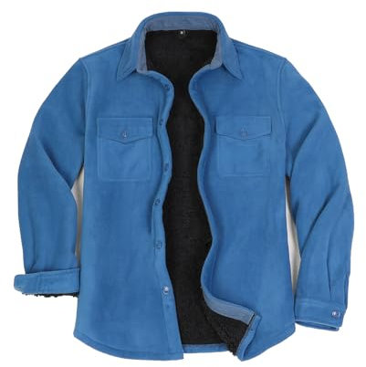 ZENTHACE - Camicia giacca da uomo in flanella foderata in caldo pile Sherpa, a quadri (interamente foderata in pile Sherpa), blu cielo, M