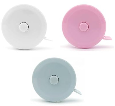 Mini-Bandmaß für Körper beidseitig - Einziehbares Maßband für Körpermaße - Niedliches tragbares Schneider Kleidung weiches Maßband - 3 Pack (Blau, Rosa, Weiß) - Ideales Maßband für Körper