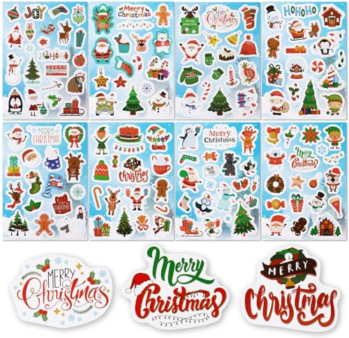 284 Pcs Christmas Stickers Decorating Xmas Self Adhesive Paper Stickers for Envelope Card Making Craft Scrapbook Party Bag Stocking Fillers