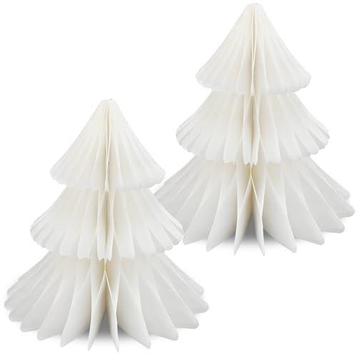 Frau WunderVoll® Papierbaum matt weiß Magnetverschluss 2er Set Ø19cm H20cm / Tannenbaum Weihnachtsbaum Weihnachten Dekoration Tischdeko Weihnachtsdeko Weihnachtsdekoration Fenster-Deko