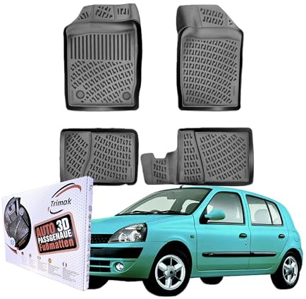 Trimak 3D Fussmatten für Renault Clio II Typ B 1998-2012 | Gummimatten aus TPE Gummi, Passgenau, Wasserdicht, Hoher Rand, Rutschfest, Leicht zu Reinigen