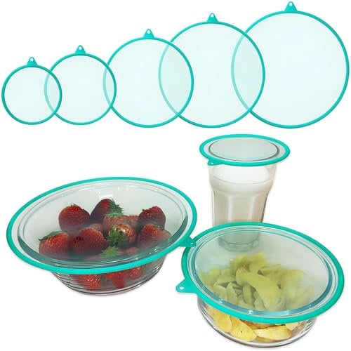 5 Pack Silicone Lids for Kitchen Food Storage, 5 Sizes Reusable Food Keep Fresh Storage Lids, Silicone Food Covers Fits Round Containers, Cups, Bowls, Mugs, Food Cans and Microwave Cover