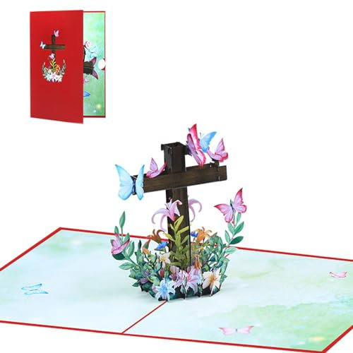 Religiöse Kreuze, Osterkarte, 3D-Popup-Osterkarte, religiöse Trauerkarte, Beileidskarte mit Nachricht, Umschlag