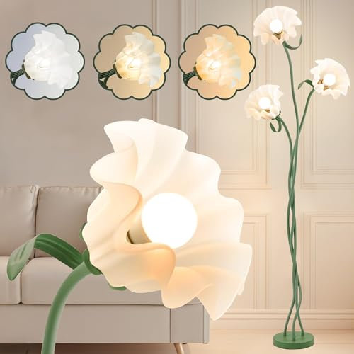 WLHBF Floor Lamps for Living Room,Flower Standing Lamp with Flexible Gooseneck,3 Colour Temperatures Floor Reading Lamp,LED Standard Lamps Living Room Bedroom Corner Home Decor (3 Bulbs Included)